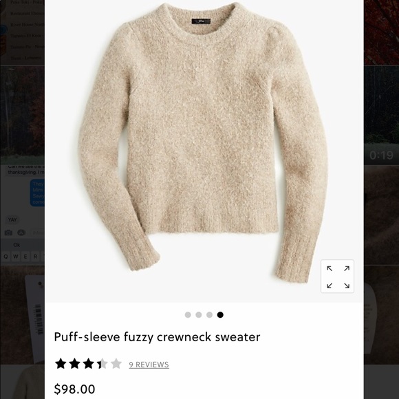j crew puff sleeve fuzzy crewneck sweater